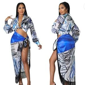 Stylish Blue Zebra Print Skirt Set
